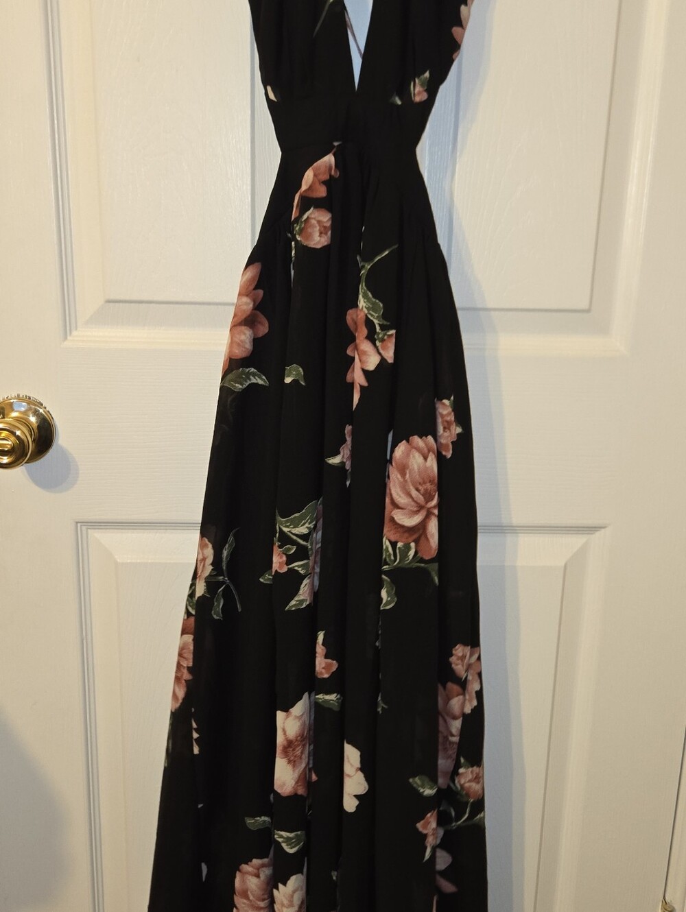 Fashion Nova Black Maxi Dress with Blush Floral Print